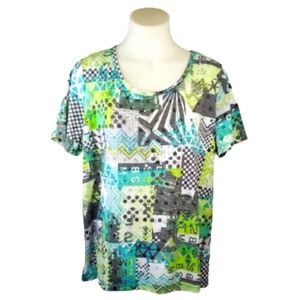 Onque Woman Green Black Top Sz 1X